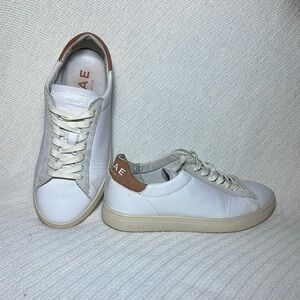 CLAE  leather White and Tan Sneakers